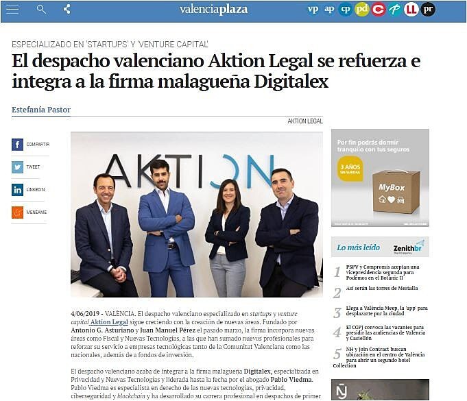 El despacho valenciano Aktion Legal se refuerza e integra a la firma malaguea Digitalex